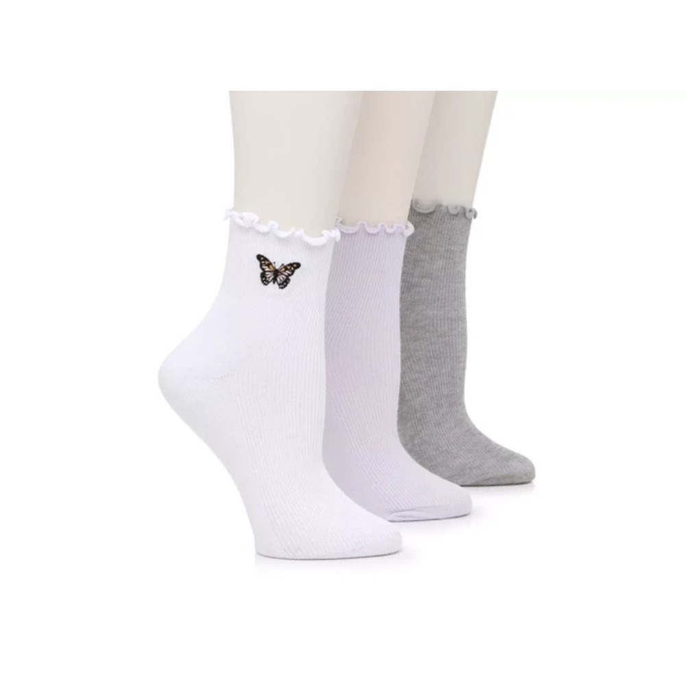 Steve Madden Butterfly Ruffle Womens Crew Socks, Size 5-10 - Picture 1 of 5